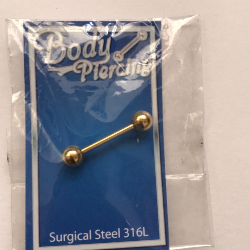 14 G 14K overlay 316L SSS Tongue or Nipple Ring